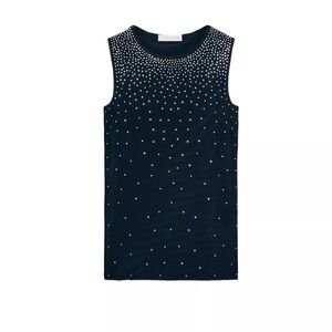 NWT Zara Black Sleeveless Top with Silver Rhinestones Y2K Size S